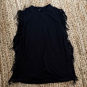 Black Fringe Short Sleeve Top